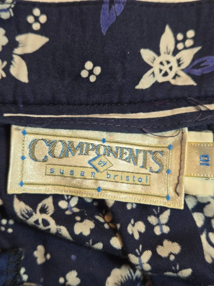 VTG Susan Bristol Floral & Stripe Button Front Midi Skirt Pockets Cottage Lovely - Image 4 of 4