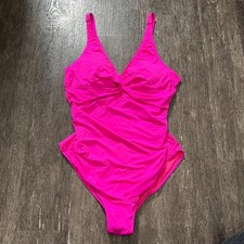 Holipick One Piece Swimsuit Women XXL Hot Pink Ruched Twist Front V-Neck New