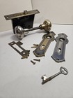 New ListingVintage Door Lock Set With Key Mortise Latch Back Plates Door Knobs & Strike Plt
