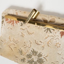 VINTAGE 1960S Cream Orange and Green Debossed Floral Tapestry FOLD OVER CLUTCH