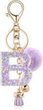 Resin Alphabet Initial Letter Keychain Keyring for Women Purse Handbags with Fur