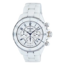 Chanel J12 White Ceramic Automatic Chronograph Watch 41mm ref. H2009 Fits 6.75"
