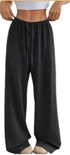 Oversize Drawstring High Waist Wide Leg Straight Sweatpants Casual Loose Baggy M