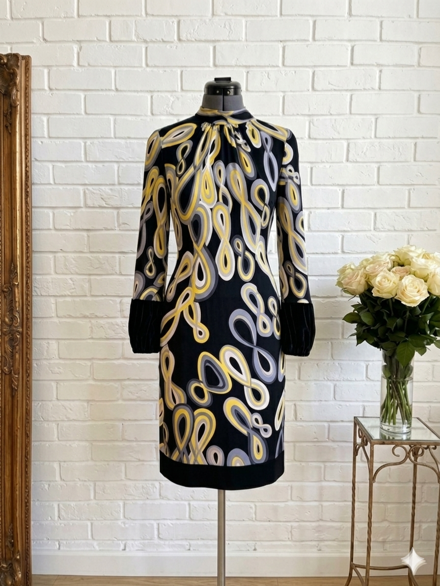 silk jersey dress VINTAGE Jerome L'Huillier Paris 100% Silk Jersey Dress | Psychedelic| Size  40(M)