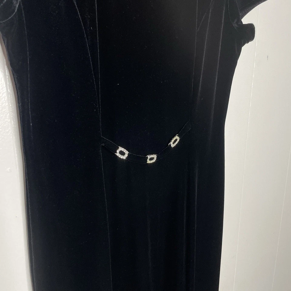 Maxi Vestido Vintage Terciopelo Negro Detalle Estrás Talla 14 Bruja Vamp Grunge Hendidura Foto 3 de 4