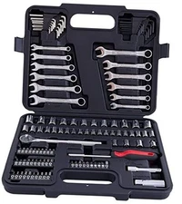 Mechanic Tool Set, 1/4 & 3/8 Inch Drive SAE & Metric Socket Wrench 121 Piece