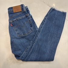 Levi  s Women  s 501 Jeans Straight Leg Blue W24 L26 Distressed Raw Hem
