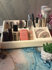 Beige Plastic Makeup Organizer Tray Organizer with Multiple Compartments