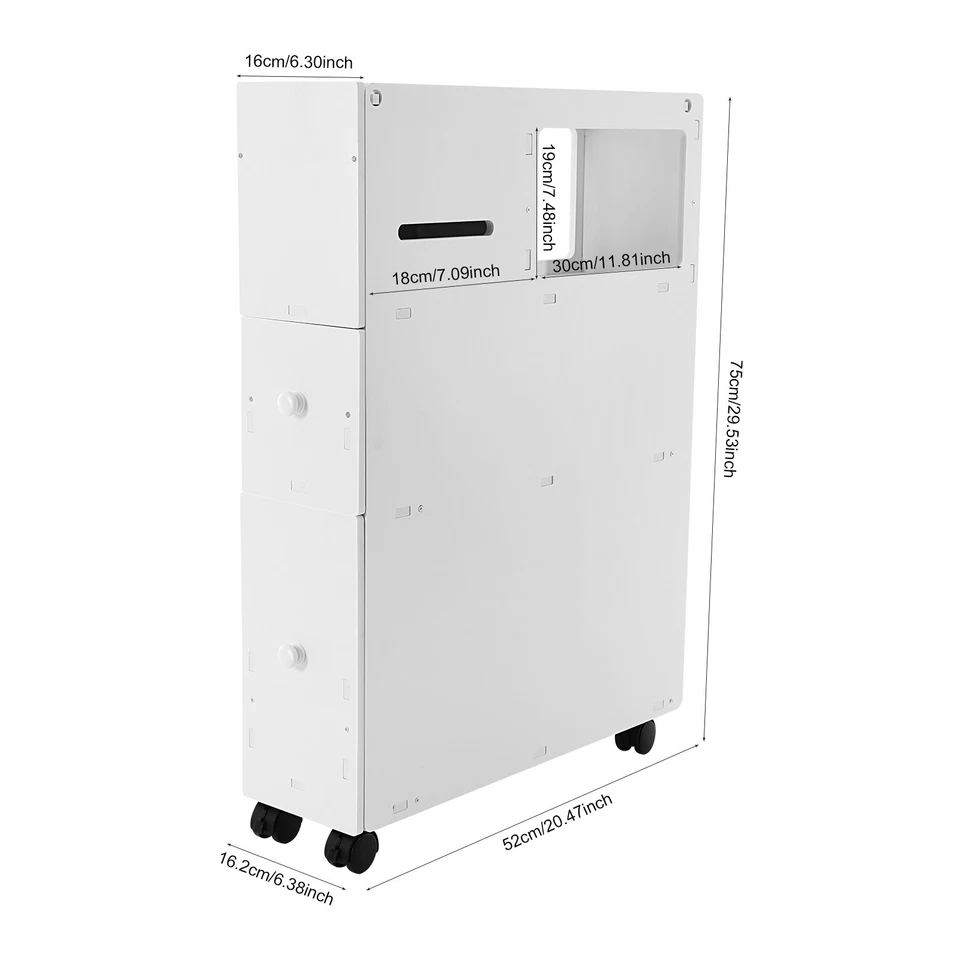 Slim Bathroom Storage Cabinet Floor Standing Toilet White Narrow Cupboard Shelf - Image 2 of 4