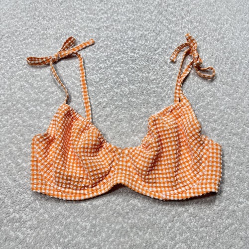 Abercrombie & Fitch Bikini Top Womens Medium Orange Gingham Curve Love Swimwear