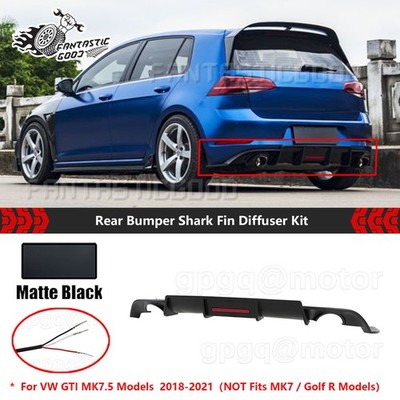 For VW GTI MK7.5 2018-21 V Style Matte Black Rear Bumper Shark Fins Diffuser Kit