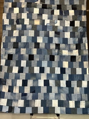   Handmade 4'' X 3.5'' Squares Denim Blue Jean Patchwork Quilt Blanket 78''x60''