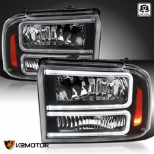 Black Fits 2005-2007 Ford F250 F350 F450 Superduty Led Tube Headlights Lamps Lr