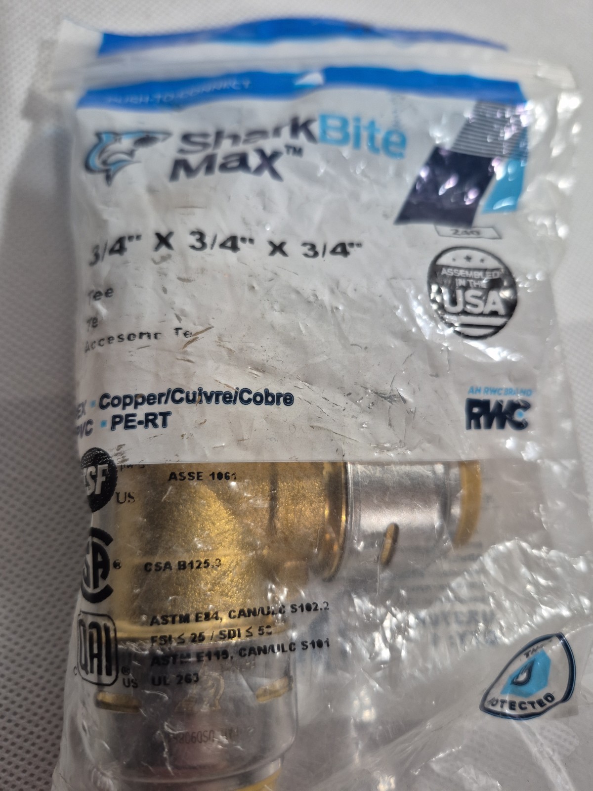 Sharkbite Push To Connect Tee Plumbing Fitting Brass 3/4" UR370A