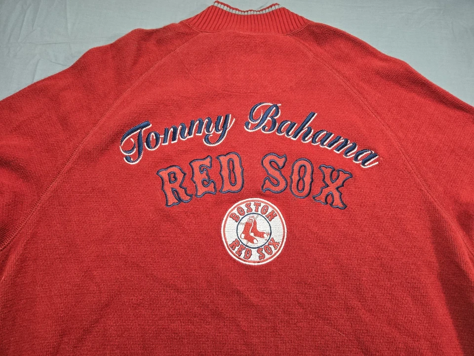 Boston Red Sox Sweater Large Red Tommy Bahama Quarter Zip Pullover Mens - Image 2 of 4