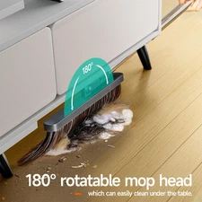 Broom with Dustpan 51.6" Adjustable Long Handle 2 Replaceable Head Standing And