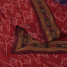 Sanskriti Vintage Red Dupatta Long Stole Pure Silk Ikat Woven Premium Wrap Veil