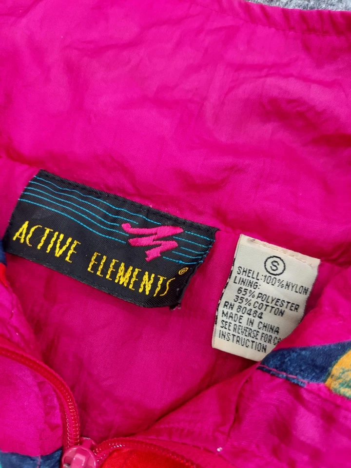 Chaqueta cortavientos Active Elements de colección para mujer pequeña rosa nailon multicolor años 90 Foto 4 de 4