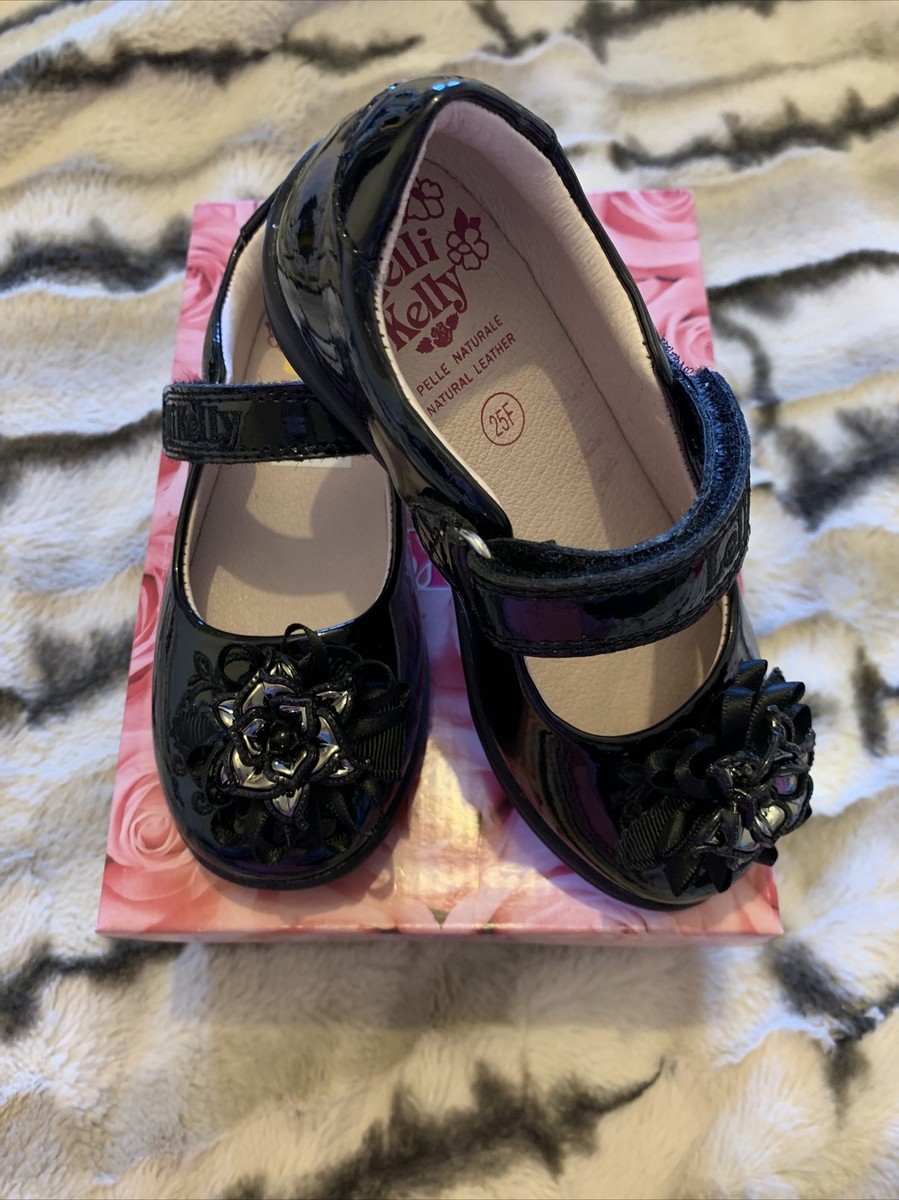 Lelli Kelly Black Patent Tiffany School Dolly Shoes F Width Ex Dis