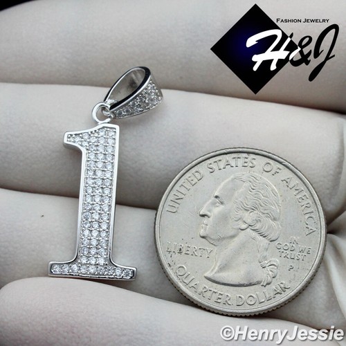 MEN WOMEN 925 STERLING SILVER ICY BLING CUBIC ZIRCONIA NUMBER"1" PENDANT*SP179 - Picture 3 of 4
