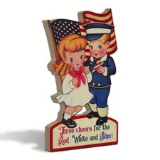 Red, White  Blue 4th of July Wood Tabletop Decor 7.9"