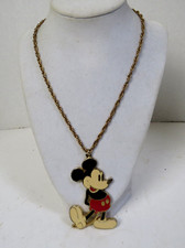 Vintage Mickey Mouse Goldtone Enamel Pendant Drop Chain Walt Disney Productions