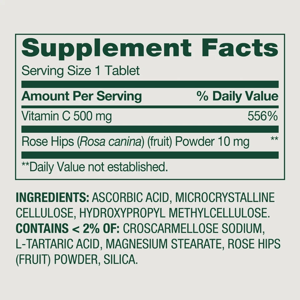 Spring Valley витамин С добавка с шиповником таблетки, 500 мг, 250 штук - Изображение 3 из 4