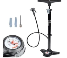 Bikeroo Portable Bicycle Floor Pump, w/T-Handle Grip and 100cm Hose - Black