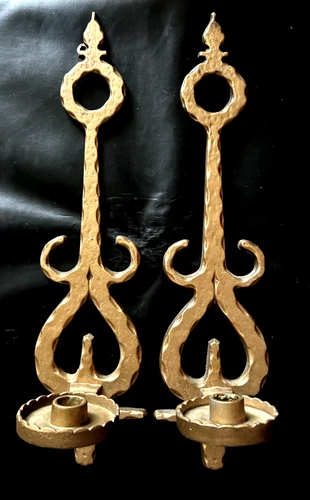 Homco Hollywood Regency Metal Wall Sconce Candle Holder Pair