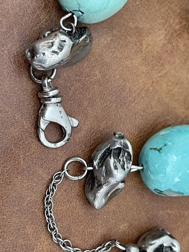 Vtg Silver Nickel Turquoise & Silver Beads Nuggets Turquoise Link Bracelet 7” in - Picture 9 of 12