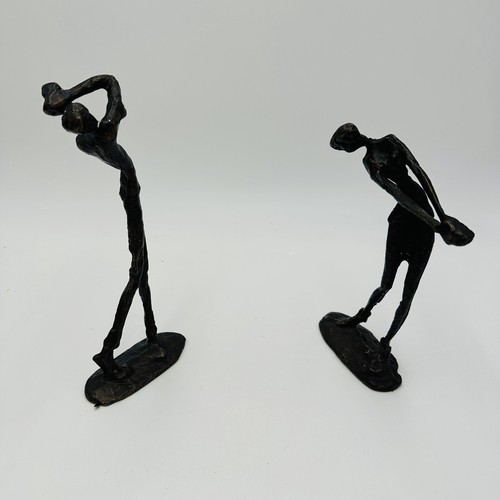 Pair of Bronze Golfer Statues Brutalist Style Abstract Sculpture Golf Vintage - Picture 2 of 11