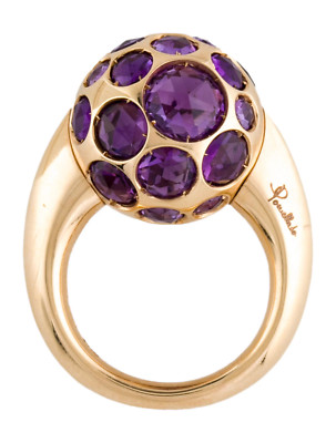 $6,500 POMELLATO Designer 18K Yellow Gold Amethyst Harem Ring Sz. 5.5 - 5.75