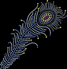 Rhinestone Bling Sparkle Iron On Transfer DIY Multicolor Feather Sparkle Blue