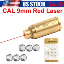 CAL 9mm Red Laser Bore Sight Cartridge Bullet Shap Boresighter w/6 Battery US