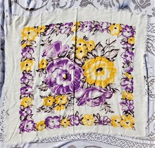 Vintage 1940's / 50's women's Scarf w Purple Yellow Flowers