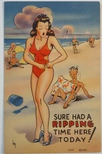 Vintage Risque Comic Humor Art Linen Postcard 1940's 30