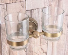 Antique Brass Double Tumbler Cup Holder Toothbrush Holder Bathroom Accessory