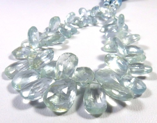 Blue Aquamarine Pear Faceted Beads 8"Strand Natural Gems Beads 7.5-15mm LC-1194 - Picture 10 of 12