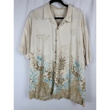 Tommy Bahama Vintage Silk Button Up Shirt Tropical Floral Print Cream XL