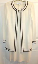 SALE!! St. John "Spectator" Dress & Matching Duster: Alabaster & Dark Navy 6/10