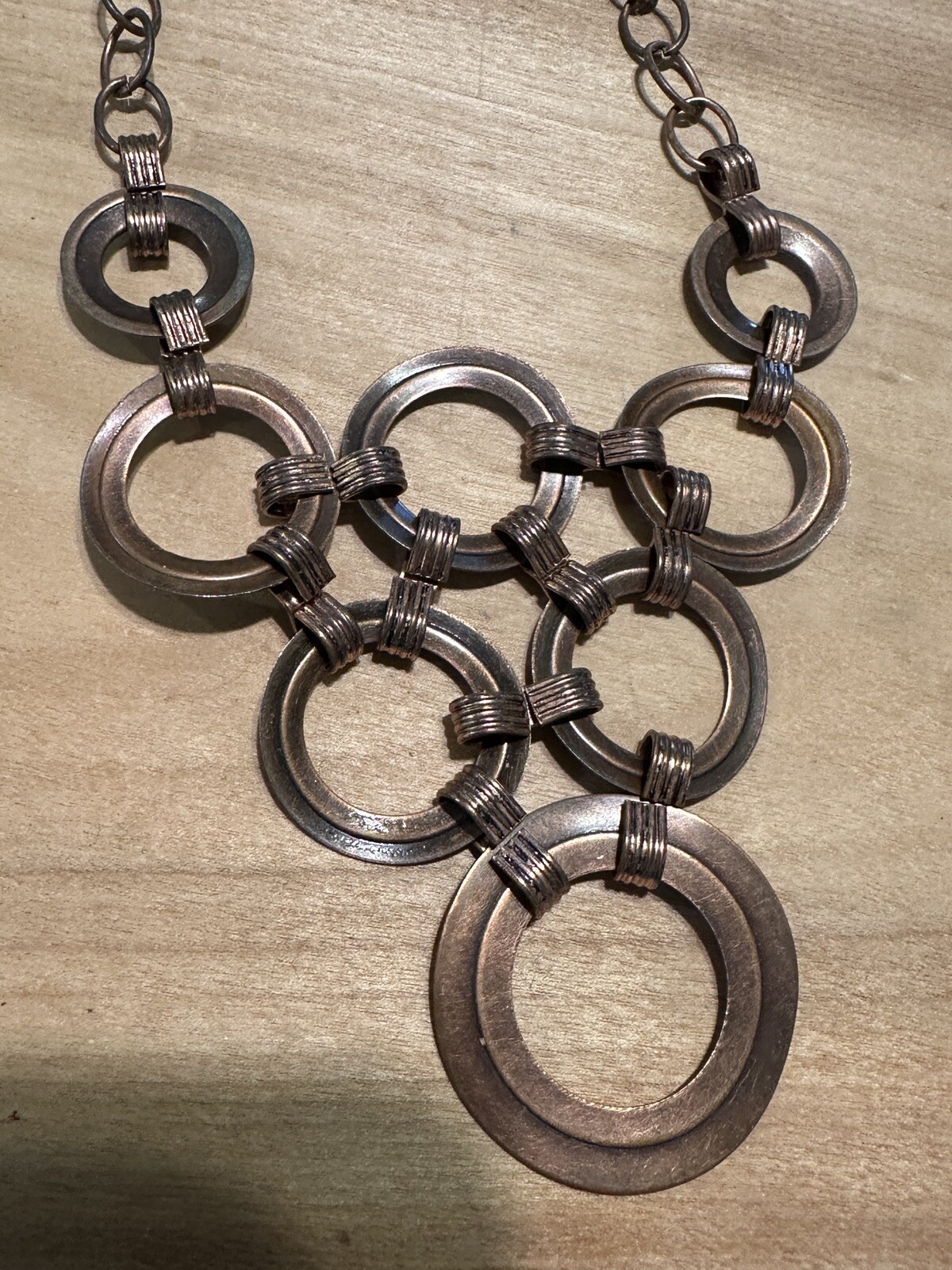 Copper Circle Bib Statement Necklace Brutalist Me… - image 6