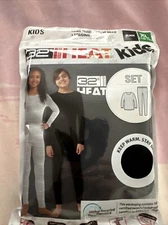 32 Degrees UNISEX KIDS' 2PC BASELAYER TOP & BOTTOM SET Thermal Linen Black L
