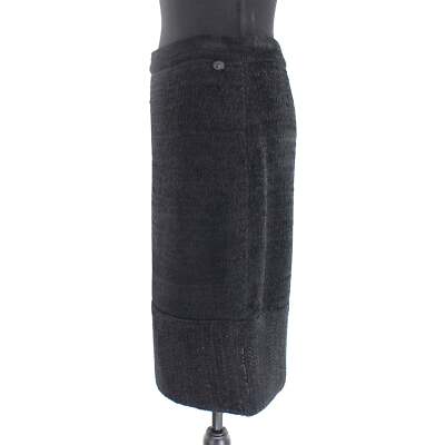 CHANEL Black Silk Cashmere Logo Woven Knit Straight Pencil Skirt