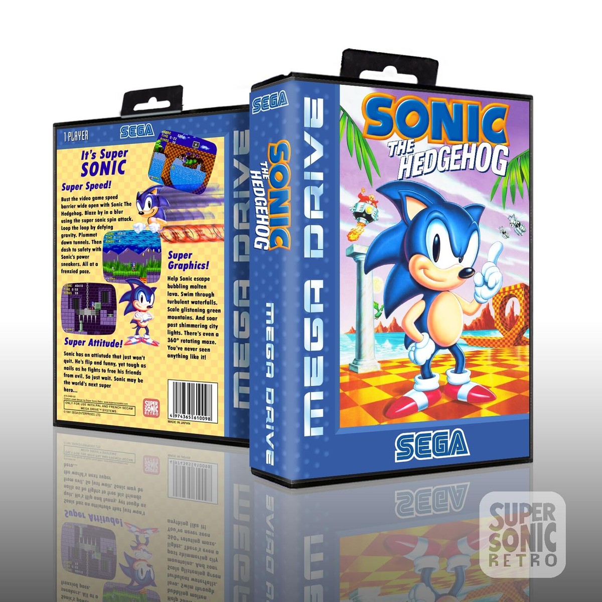 Sonic The Hedgehog Custom Cover Sega Mega Drive Box Art