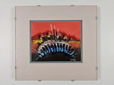 ART - Vintage Original Illegibly Signed Abstract Painting 13x12 VTG Modern Art