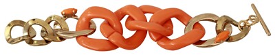 ERMANNO Street Bracelet Brass Plastic Gold Orange Chain Wide RRP $120