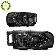Smoke Headlights For 2002-2005 Dodge Ram 1500 2500 3500 Pickup Clear Reflector