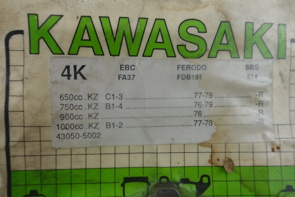 PASTILLAS DE FRENO KAWASAKI FA37 KAWASAKI KZ650C1-C3 KZ750B KZ900 LTD KZ1000 LTD Foto 3 de 4