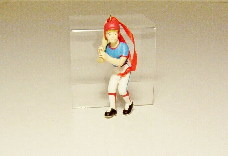 Christmas Ornament Female Girl Baseball Player Batting Resin