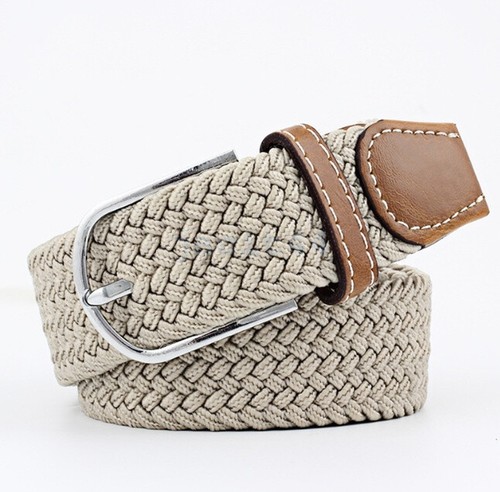 Mens Elastic Braided Belt Woven Canvas Stretch Waistband Adjustable Buckle Strap - Picture 69 of 74